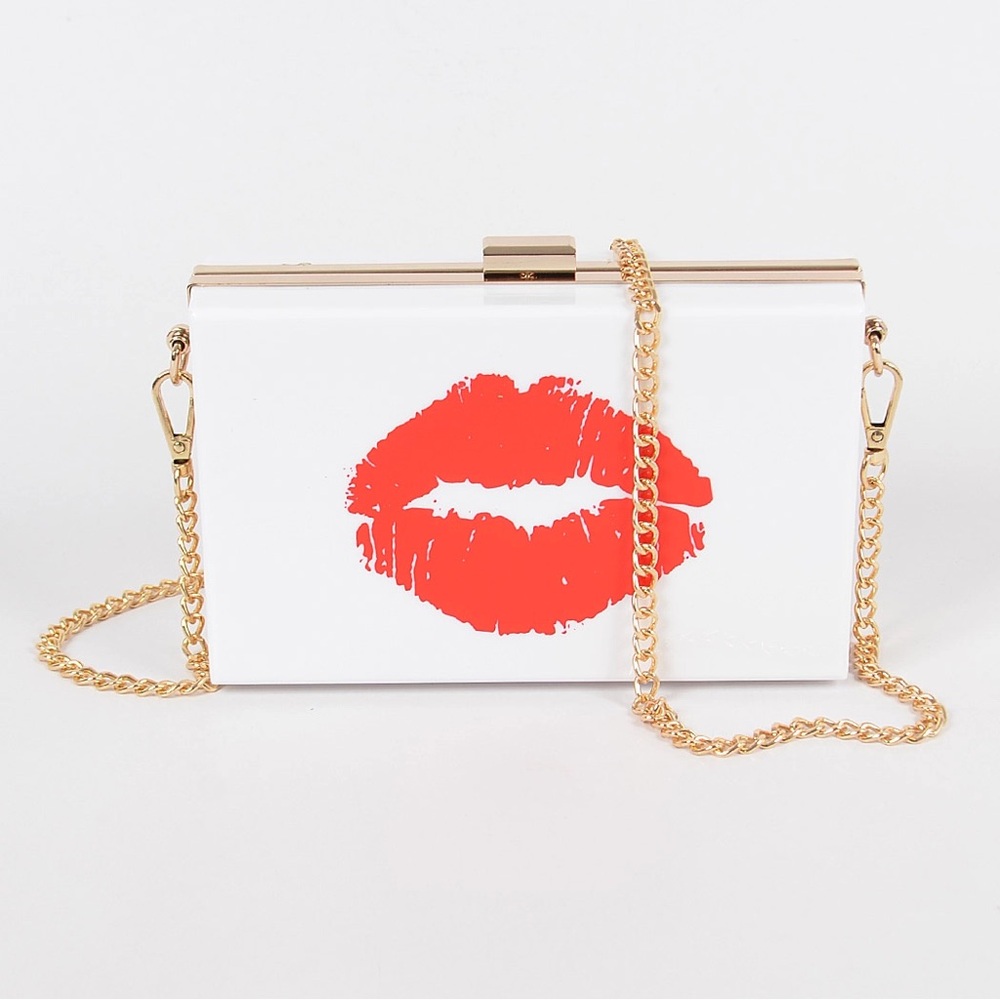 Exotic Lip Printed Plastic Case Clutch